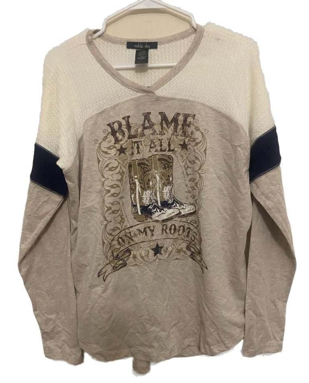 Sable Sky Blame It All On My Roots Graphic Long Sleeve Top Size L